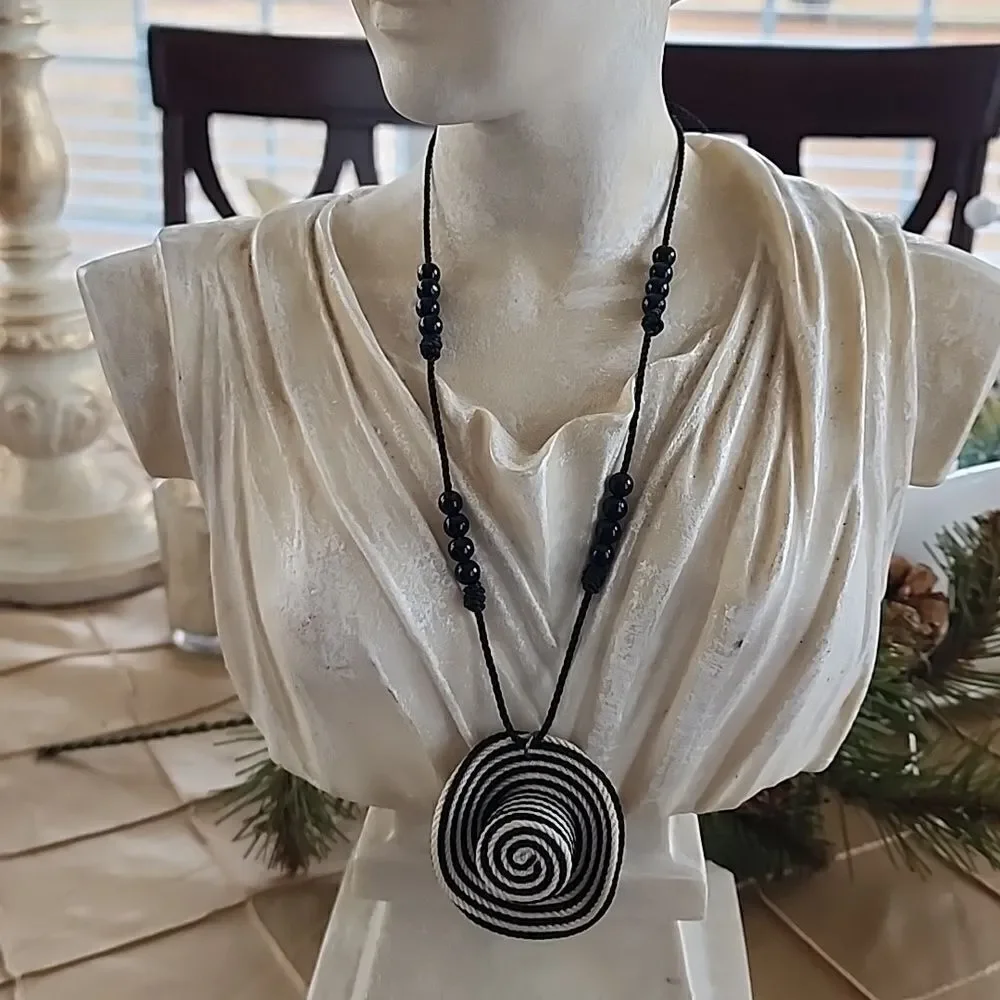 Striped Sun Hat Beaded Cord Necklace Fun Novelty Beach Pool